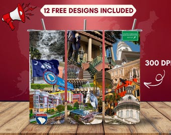 South Carolina Tumbler Wrap PNG: Clemson Art, State Collage (Digital Download)