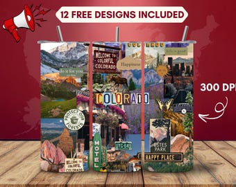 Envoltura para vaso de Colorado PNG, diseño de sublimación de Mountain State, descarga digital de vaso delgado de 20 oz