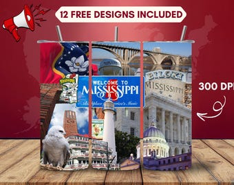 Mississippi Tumbler Wrap PNG, Sublimation Design (Digital Download)