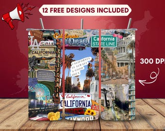 Envoltura para vaso California PNG, diseño de sublimación del Estado Dorado, vaso delgado de 20 oz, descarga digital