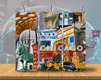Chicago Landmarks Tumbler Design: Windy City Collage (PNG, PDF Digital Download)
