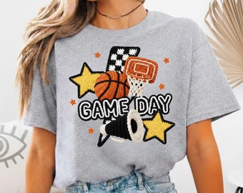 Faux Yarn Basketball Game Day PNG, Cozy Sports Shirt Print, Knitted Texture Design, Game Day Sublimation