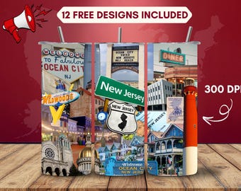 New Jersey Tumbler Wrap PNG, US State Sublimation Design (Digital Download)