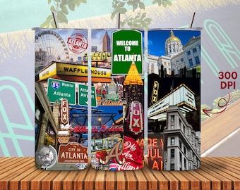Atlanta Collage Tumbler PNG: City Landmarks Sublimation Design (Digital Download)
