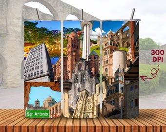 San Antonio Landmarks Tumbler Design: Alamo City Collage (PNG, PDF)