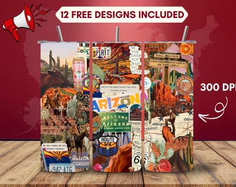 Arizona Tumbler Wrap PNG, Desert State Sublimation Design, 20oz Skinny Tumbler Digital Download
