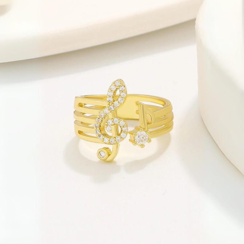 Shein Music Note Key Rings Sparkly Rhinestone Music Note Cuff Ring – Adjustable Cute Ring for ...