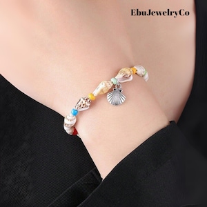 1pc Summer Seashell & Starfish Beaded Bracelet – Boho Beach Jewelry For Women, Vacation Accessory, Ocean-Inspired Gift
