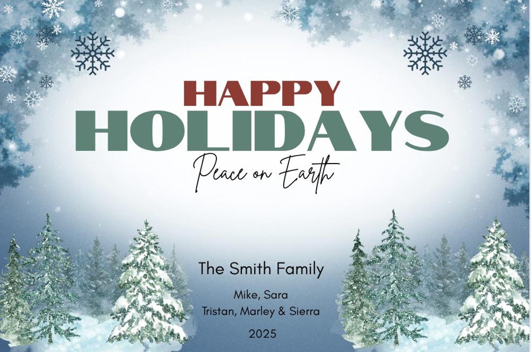 Holiday Card Template Editable and Able to Be Personalized. Etsy