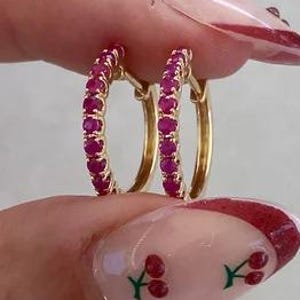 Ruby Huggie Hoop Earrings, July Brithstone Earrings, Simple Art Deco Jewelry, Promise Gifts