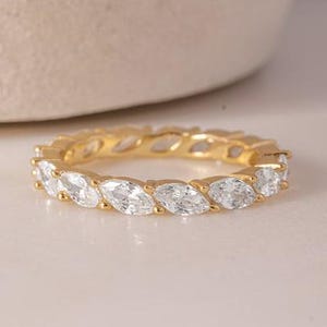 Marquise Moissanite Eternity Band: 14K White Gold Minimalist Wedding Ring