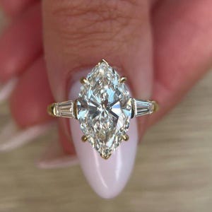 Marquise Moissanite Engagement Ring: 5.20CTW Three Stone 14K Gold