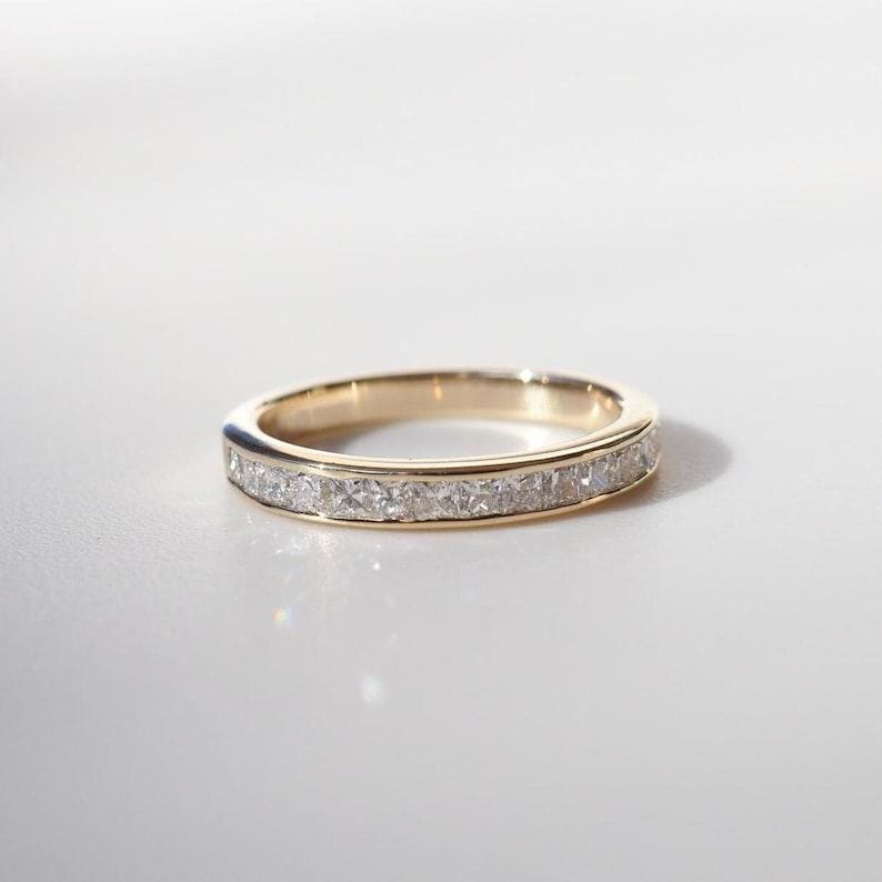 Princess Cut Moissanite Wedding Band, Channel Set Half Eternity Ring ...