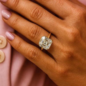 Asscher Cut Solitaire Ring, 2.5CT Bezel Set Moissanite Ring, Single Diamond Ring For Women, Gold Anniversary Gifts, Asscher Engagement Ring