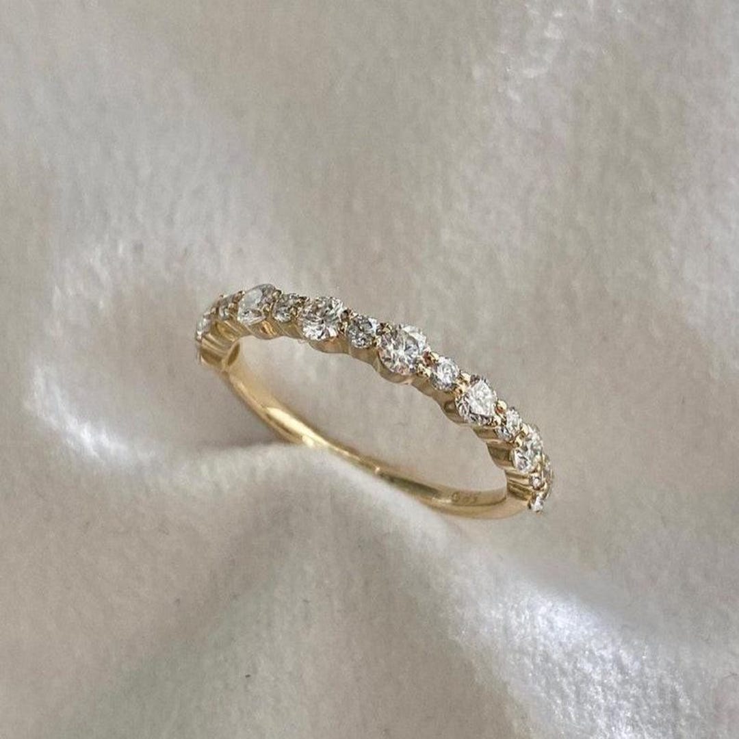 14k Gold Moissanite Half Eternity Band - Minimalist Stacking Ring - Etsy