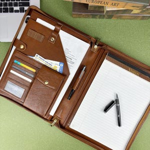 Personalized Business Leather Portfolio, Custom Leather Portfolios, A4 Notepad Holder,Zippered Padfolio,Graduation Gifts