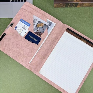 Embossed Leather Portfolio for Women, Personalized A4 Notepad Cover, Monogrammed Business Portfolio, Mens Leather Padfolio, Birthday Gifts