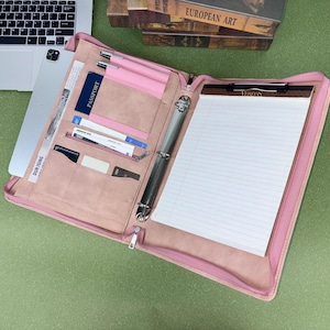 Portfolio personnalisé en cuir pour femme, Portfolios personnalisés de taille légale, Porte-bloc-notes A4, Portfolio zippé, Cadeau d&#39;employé