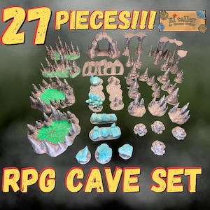 Cave Set | 27-Piece RPG Scenery | D&D Miniatures | Dungeon and Wargame Accessories | 28mm Scale