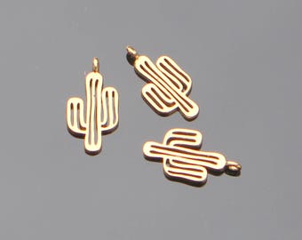 Gold Medium Cactus Charm, Small Flower Charm, Tiny Beach Inspired Connectors, Earring Pendants, 2 pc, U520507