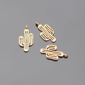 Gold Medium Cactus Charm, Small Flower Charm, Tiny Beach Inspired Connectors, Earring Pendants, 2 pc, U520507