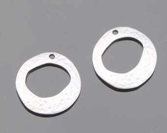 Matte Silver Single Hammered Circle Long Connector, Pendants, Charms, Earring Findings, 2 pc, BM72283