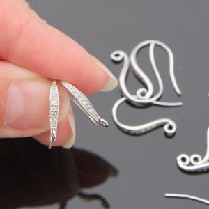 Silver Crystal Fishhook Earring Findings, 2 pc, M211652