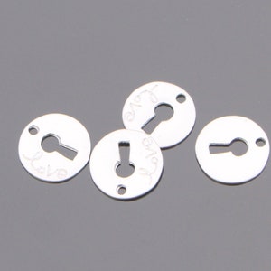 Matte silver Tarnish resistant Key and Love Charm pendant, Love connector, Round Disc charm, 2 pc, PT92354