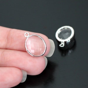 Jewelry Making Supplies, Silver Crystal Clear Pendant,  Framed Glass Stone connector,  Gemstone Bead Pendant, 2 pc