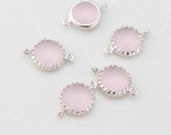 Jewelry Supplies Silver Plated  Glass Pendant Pink opal Blue, 2 pc, H51074