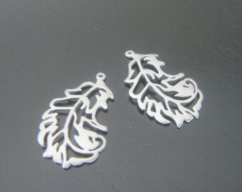 Matte Silver Tarnish Resistant Mini Leaf Branch pendants, connectors, 2 pc H76502