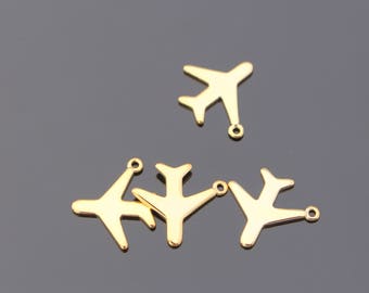 Gold  tarnish resistant Mini Airplane Charms, connectors, pendants, Air Force Jewelry Findings, 2 pc,  U519587G