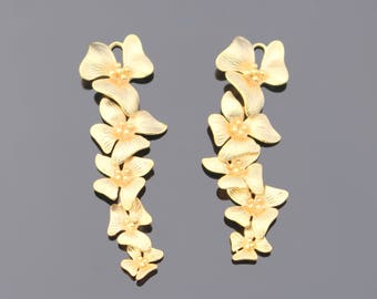 Wholesale Supplies Gold Orchid Flower Star Long Connector, Earring Findings, setting, connector, pendants 2 pc D69705