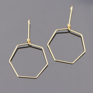 Gold Plain Wire Hexagon Connector, Long Dangle Earring pendant, findings, 2 pc, JKK86438