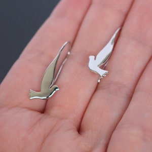 Shiny Silver Sterling Silver Dove Birds earring post, long earring findings, earwires, 2 pc, U5221