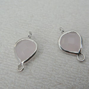 Silver Horizontal Glass Pendant Pink Opal Connector, Plated Stone Connector, Framed Glass Connector, Light Pink Bead,2 pc, WE8347
