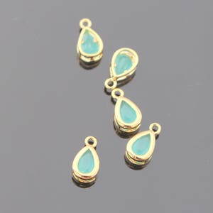 Gold Glass Pendant, Mint Opal Connector, Plated Stone Connector, Framed Glass Connector, Light Blue Bead, 2 pc, W58723