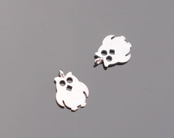 Silver Tarnish Resistant small Animal Night Owl Charm Connectors, Earring Findings, pendants, 2 pc, E64393P