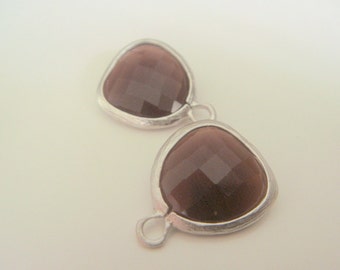 jewelry supplies Matte Rhodium Plated Glass Pendant Burgundy Fancy Cut, 12.5 mm, 2 pc