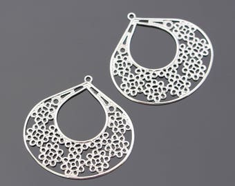 Jewelry Supplies,  Silver filigree Teardrop pendant, Gold drop connector, charm, J57668