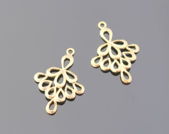 Matte gold Tarnish resistant peacock oriental pendants, connectors, findings, 2 pc, K56134