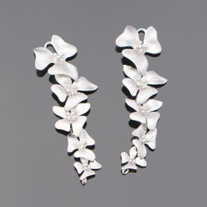Wholesale Supplies Silver Orchid Flower Star Long Connector, Earring Findings, setting, connector, pendants 2 pc D69701