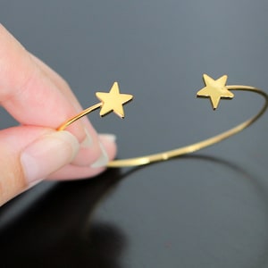Gold Adjustable Two Stars Bangle Bracelet, 1 pc, S73188
