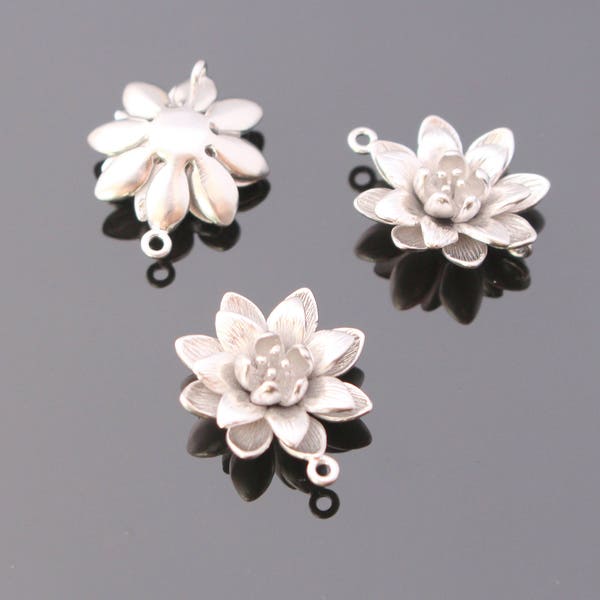 Matte silver cherry blossom flower orchid connectors, pendant, charm ,2 pc, K210728