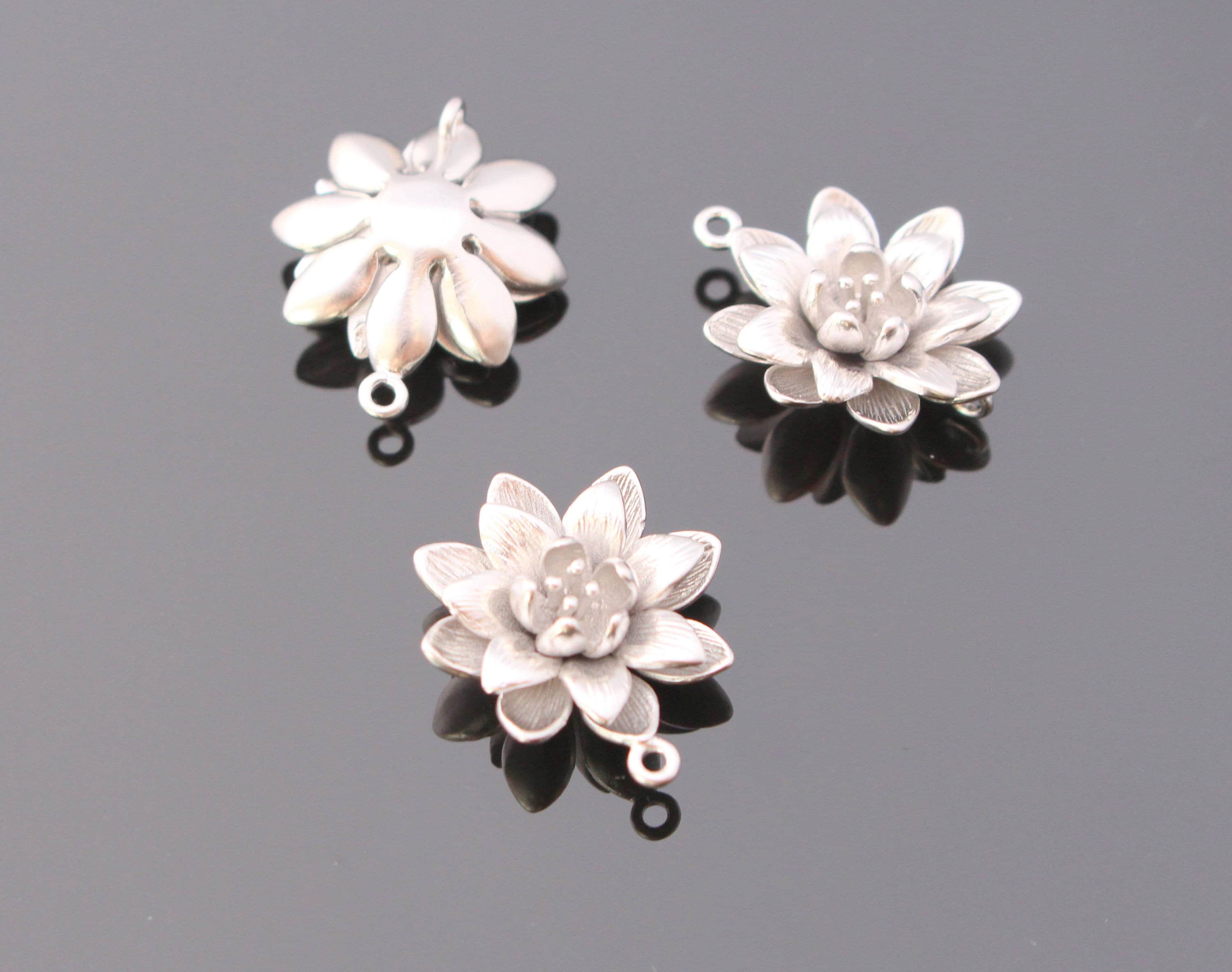 Matte silver cherry blossom flower orchid connectors, pendant, charm …