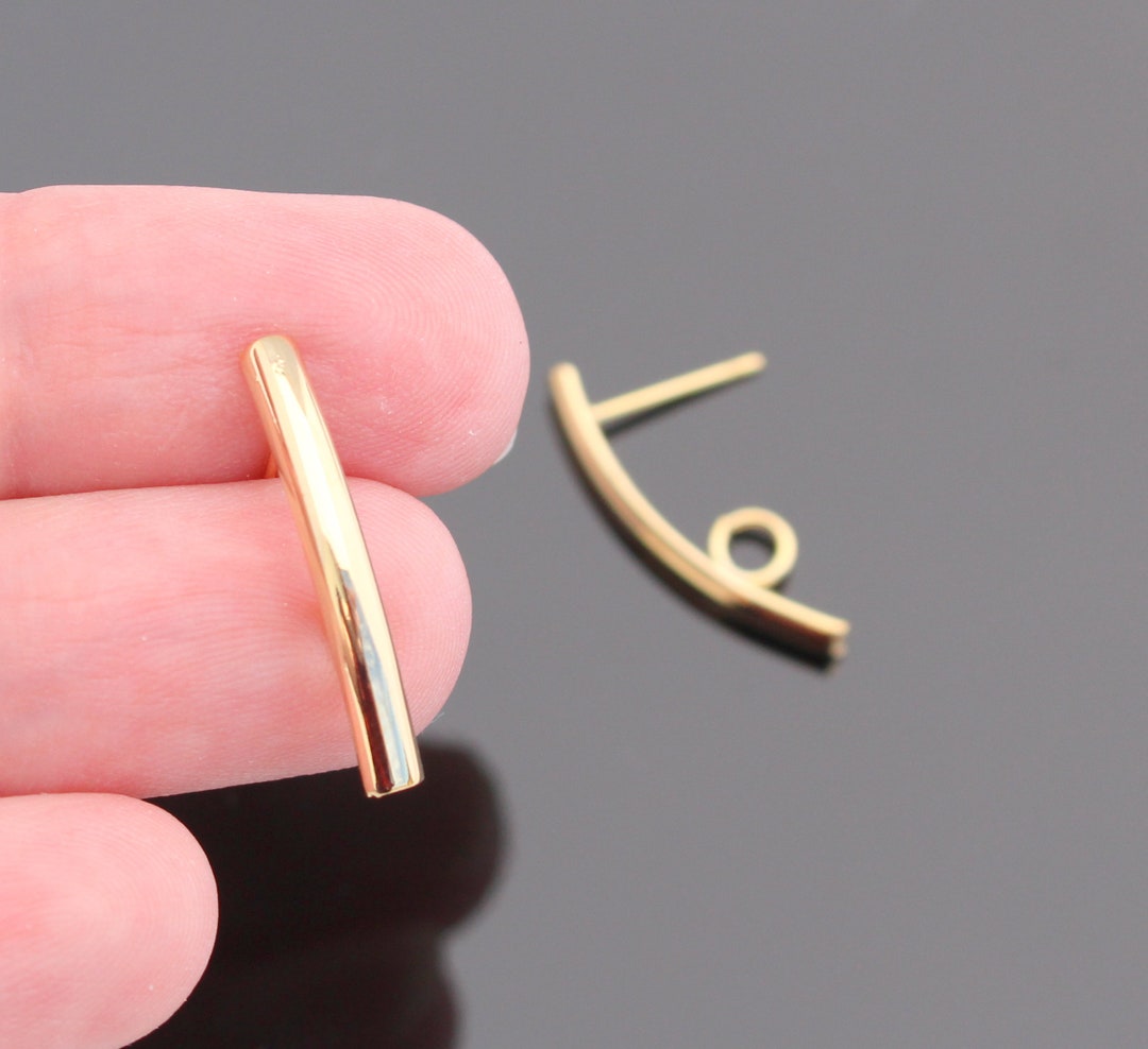 Earring Making Supplies, Gold Thin Long Curved Bar Earrings, Vertical