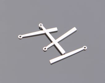 Earring findings, Matte Silver Simple Bar pendant, connector, charm, 2 pc,  S615735