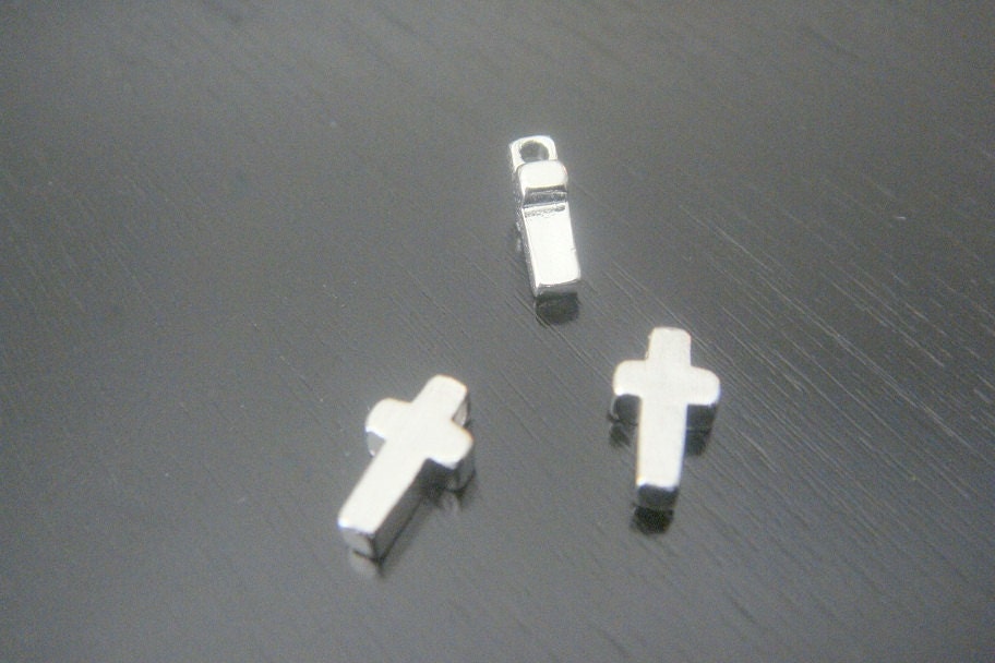 Matte Silver Small Cross connector bead disk Earring and Necklace Fin…