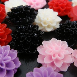 セール 30% オフ、卸売 100 個 ミックス樹脂 ダリア花 フラットバック カボション 16 mm