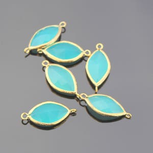 Jewelry Supplies Matte Gold Plated Silver Glass Stone Connector Mint Opal , Light Blue Stone, 2 pc, KP127881